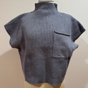 Short Sleeve Mock Neck Ribbed Sweater